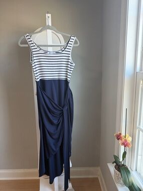 Cupshe Navy and White Striped Knot-Detail Midi Dress